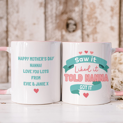 Personalised Saw It, Liked It, Told Nanny, I Got It Mug