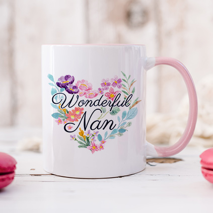 Personalised Wonderful Nan Watercolour Flower Pink Mug