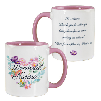 Personalised Wonderful Nan Watercolour Flower Pink Mug