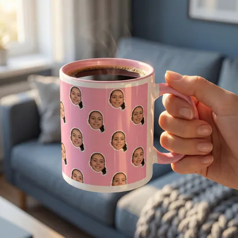 Personalised Pink Photo Face Mug For Mum