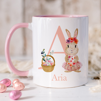 Personalised Initial Pink Easter Bunny Mug