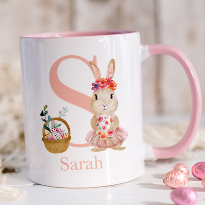 Personalised Initial Pink Easter Bunny Mug