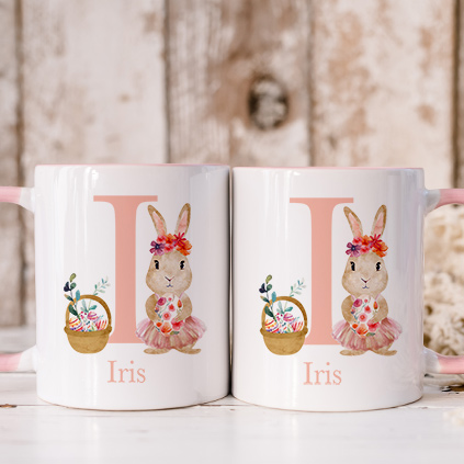 Personalised Initial Pink Easter Bunny Mug
