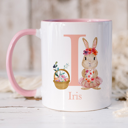 Personalised Initial Pink Easter Bunny Mug