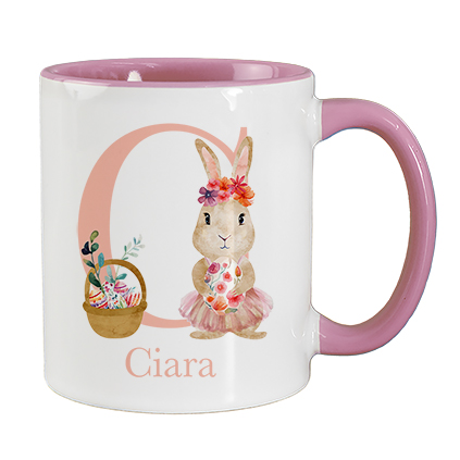 Personalised Initial Pink Easter Bunny Mug