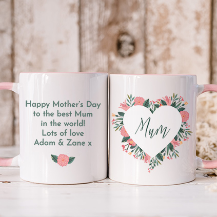 Personalised Mother's Day Floral Heart Wreath Mug