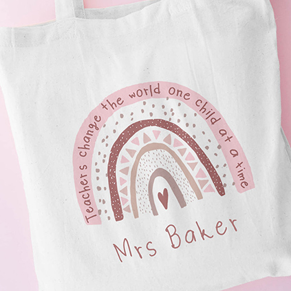 Personalised Pink Rainbow Tote Bag For Teacher