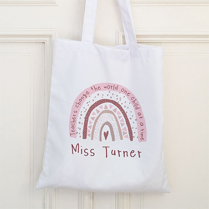 Personalised Pink Rainbow Tote Bag For Teacher