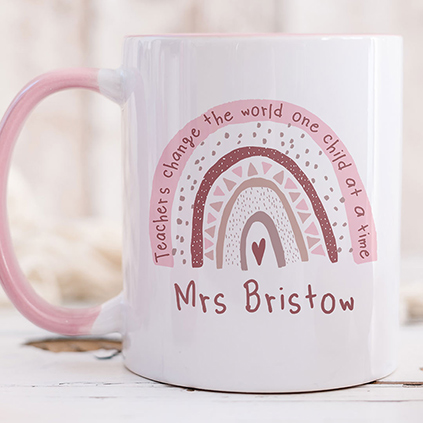 Personalised Pink Rainbow Mug For Teacher