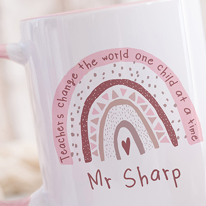 Personalised Pink Rainbow Mug For Teacher