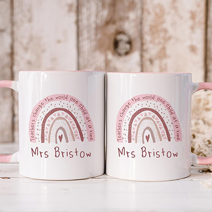 Personalised Pink Rainbow Mug For Teacher