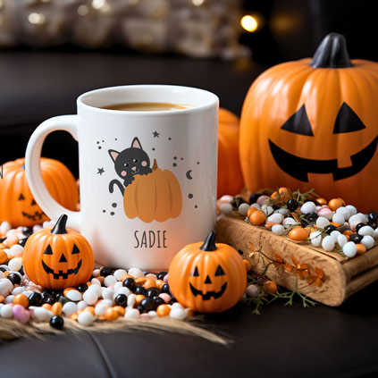 Personalised Pumpkin Cat Halloween Mug