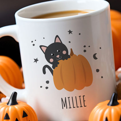 Personalised Pumpkin Cat Halloween Mug