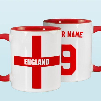 Personalised England Football Red Handled Mug