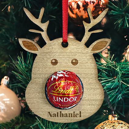 Personalised Reindeer Chocolate Wooden Hanging Decoration