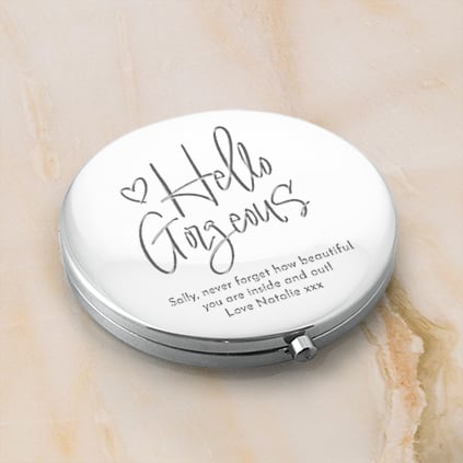 Personalised Hello Gorgeous Silver Compact Mirror