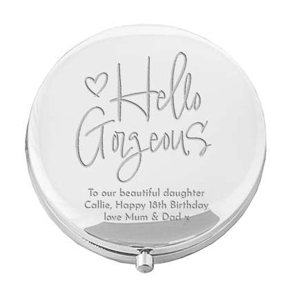 Personalised Hello Gorgeous Silver Compact Mirror