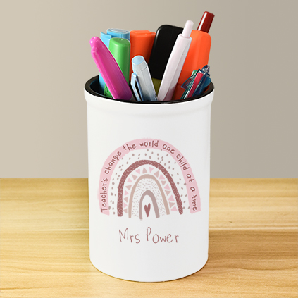 Personalised Pink Rainbow Quote Pen Pot For Teachers