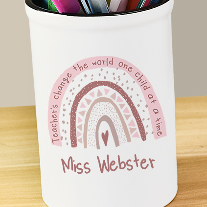 Personalised Pink Rainbow Quote Pen Pot For Teachers