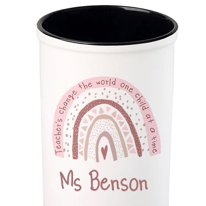 Personalised Pink Rainbow Quote Pen Pot For Teachers