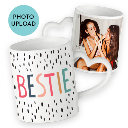 Personalised Photo Upload Colourful Bestie Heart Handled Mug