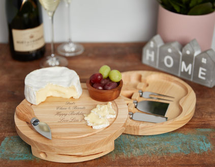 Personalised Engraved Wooden Cheese Board Set