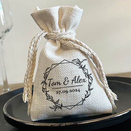 Personalised Floral Hexagon Wedding Favour Drawstring Pouch