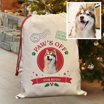 Personalised Pet Paws Santa Sack With Photo Upload