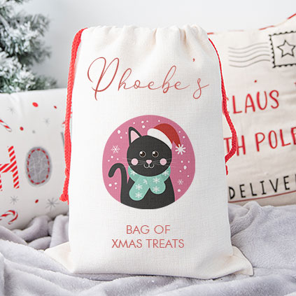 Personalised Childrens Santa Sack - Black Cat
