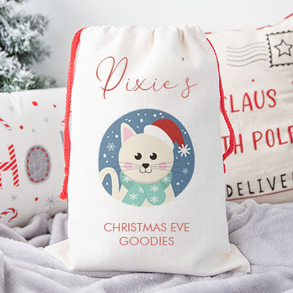 Personalised Childrens Santa Sack - White Cat