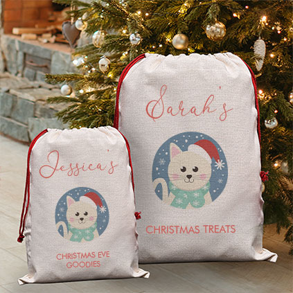 Personalised Childrens Santa Sack - White Cat