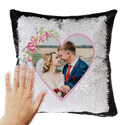 Personalised Love Heart Magic Sequin Cushion Photo Upload