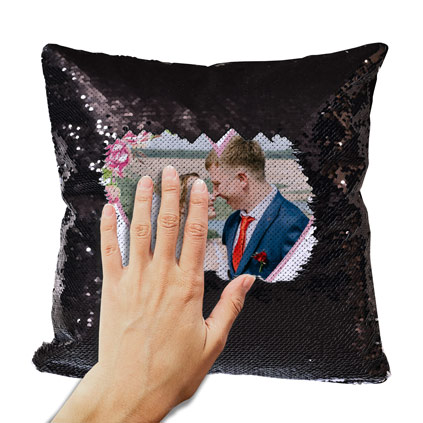 Personalised Love Heart Magic Sequin Cushion Photo Upload