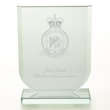 Logo Engraved Shield Heavyweight Glass Trophy Award 15cm