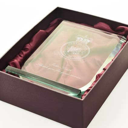 Logo Engraved Shield Heavyweight Glass Trophy Award 15cm