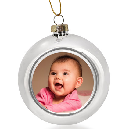 Personalised Photo Upload Silver Christmas Bauble