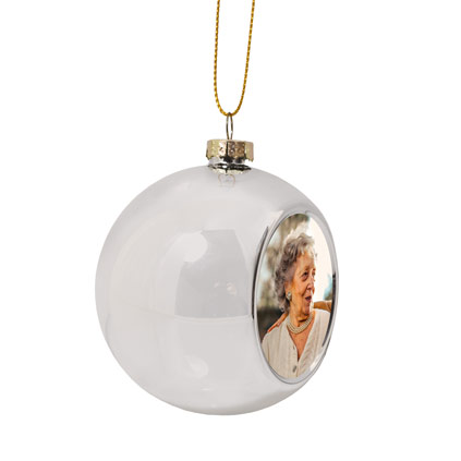 Personalised Photo Upload Silver Christmas Bauble