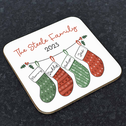 Personalised Christmas Stocking Coaster For Families
