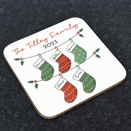 Personalised Christmas Stocking Coaster For Families