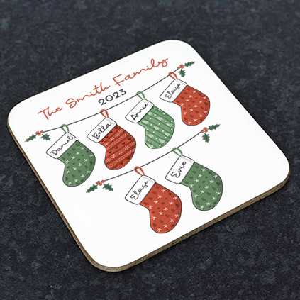 Personalised Christmas Stocking Coaster For Families