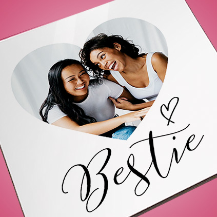 Personalised Heart Photo Script Bestie Coaster