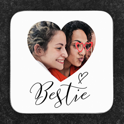 Personalised Heart Photo Script Bestie Coaster