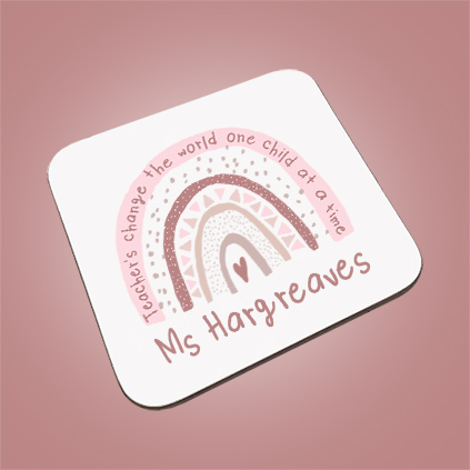 Personalised Pink Rainbow Teacher Quote Coaster