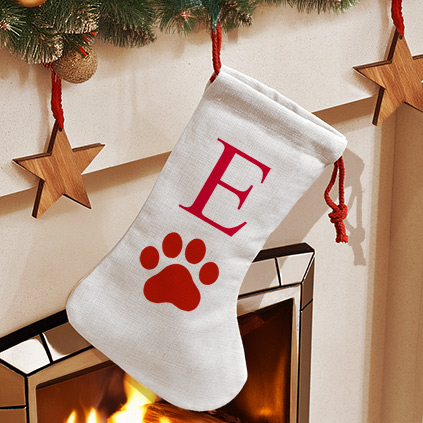 Personalised Christmas Stocking - Pet Paw Any Initial Red