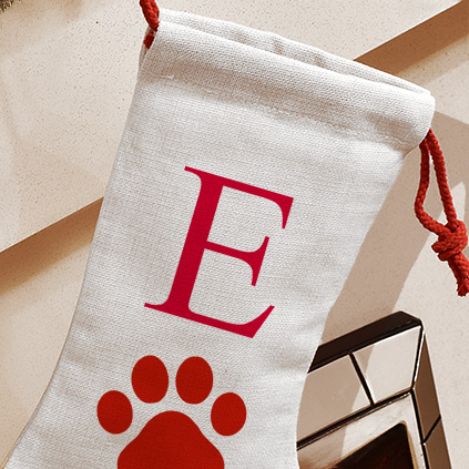 Personalised Christmas Stocking - Pet Paw Any Initial Red