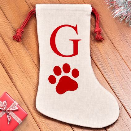 Personalised Christmas Stocking - Pet Paw Any Initial Red