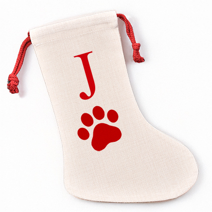 Personalised Christmas Stocking - Pet Paw Any Initial Red