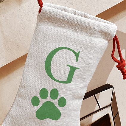 Personalised Christmas Stocking - Pet Paw Any Initial Green