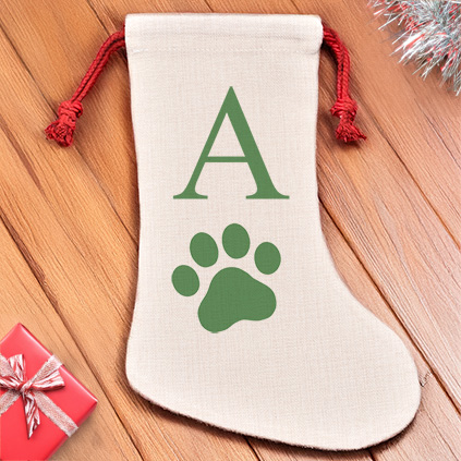 Personalised Christmas Stocking - Pet Paw Any Initial Green