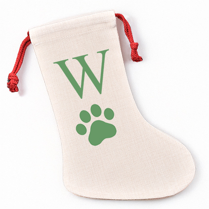 Personalised Christmas Stocking - Pet Paw Any Initial Green